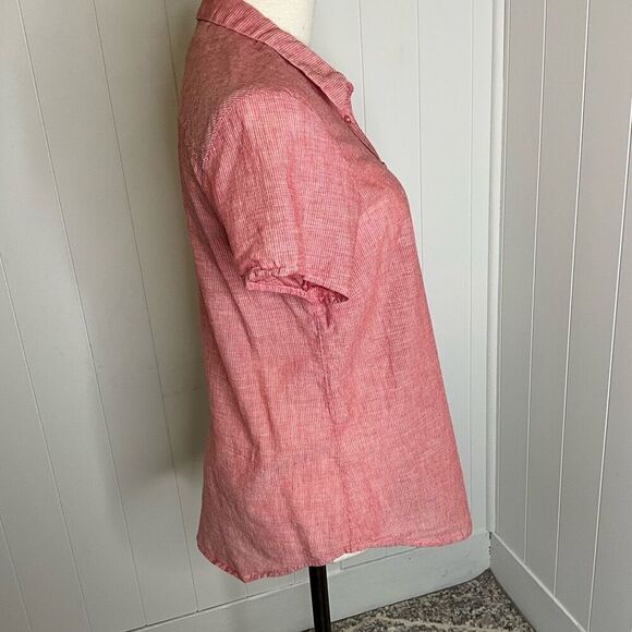 Purnell Work Wear Womens Size Medium Button Front Shirt Red Pink Short Sleeve - Picture 4 of 14